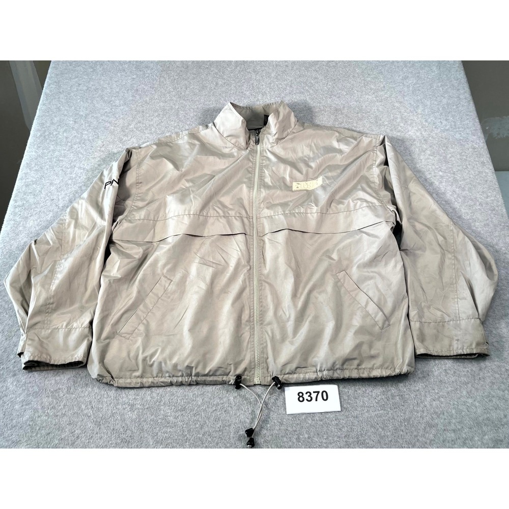 Ping Golf Windbreaker Jacket Mens XL Beige Mesh Lined Full Zip Mock Neck Vented